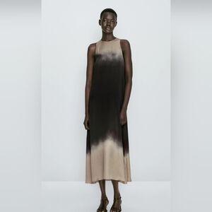 Massimo Dutti Long Sleeveless Satin Ombre Dress